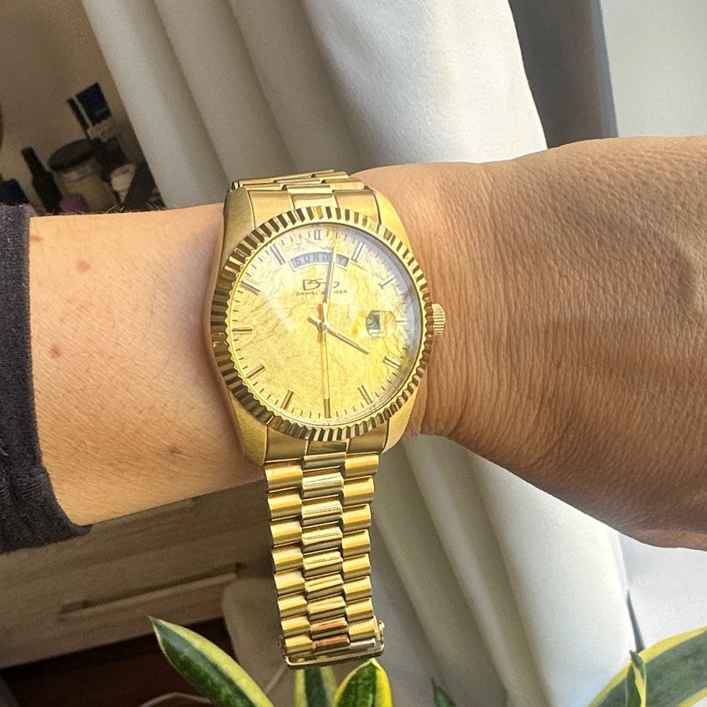Men's Gold-Tone Dress Watch with Day-Date Display